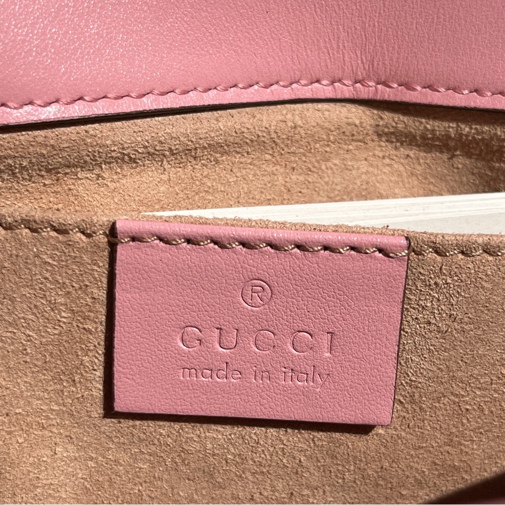 Gucci Pink Mini Marmont Purse Bag 446744 Logo Silver Hardware Leather Heart - Picture 9 of 17